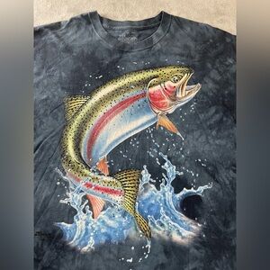 The Mountain Rainbow Trout Tie Dye Blue T Shirt Mens 2XL Outdoor Fish Tee XXL